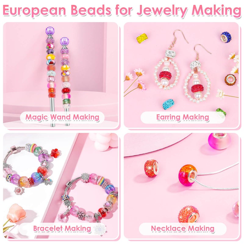 Cludoo 240 Pieces Large Hole Beads for Jewelry Making  16 Color European Beads Bulk  Fairy Garden Wands Beads Lampwork Spacer Beads Colorful European Craft Beads for Pen Bracelet Jewelry Making - Image 4